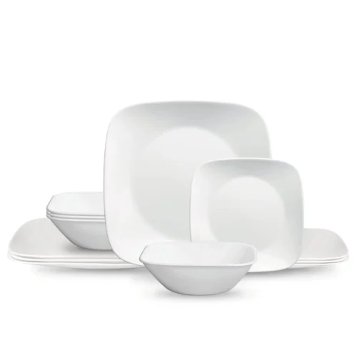Corelle® Versatile Square™ Pure White 12-piece Dinnerware Set with Appetizer Plates, Service for 4