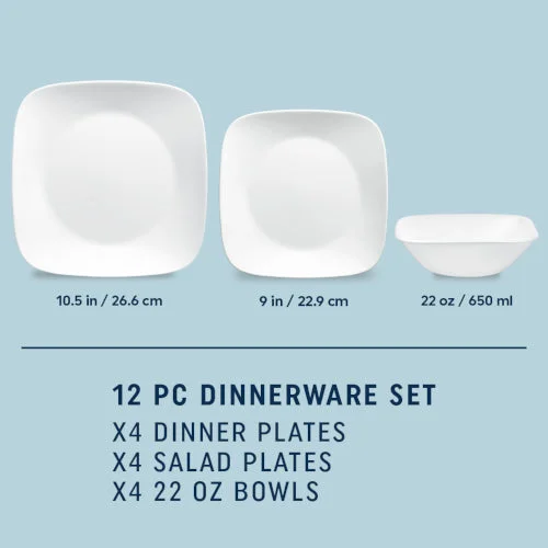 Alternative view of Corelle® Versatile Square™ Pure White 12-piece Dinnerware Set, Service for 4