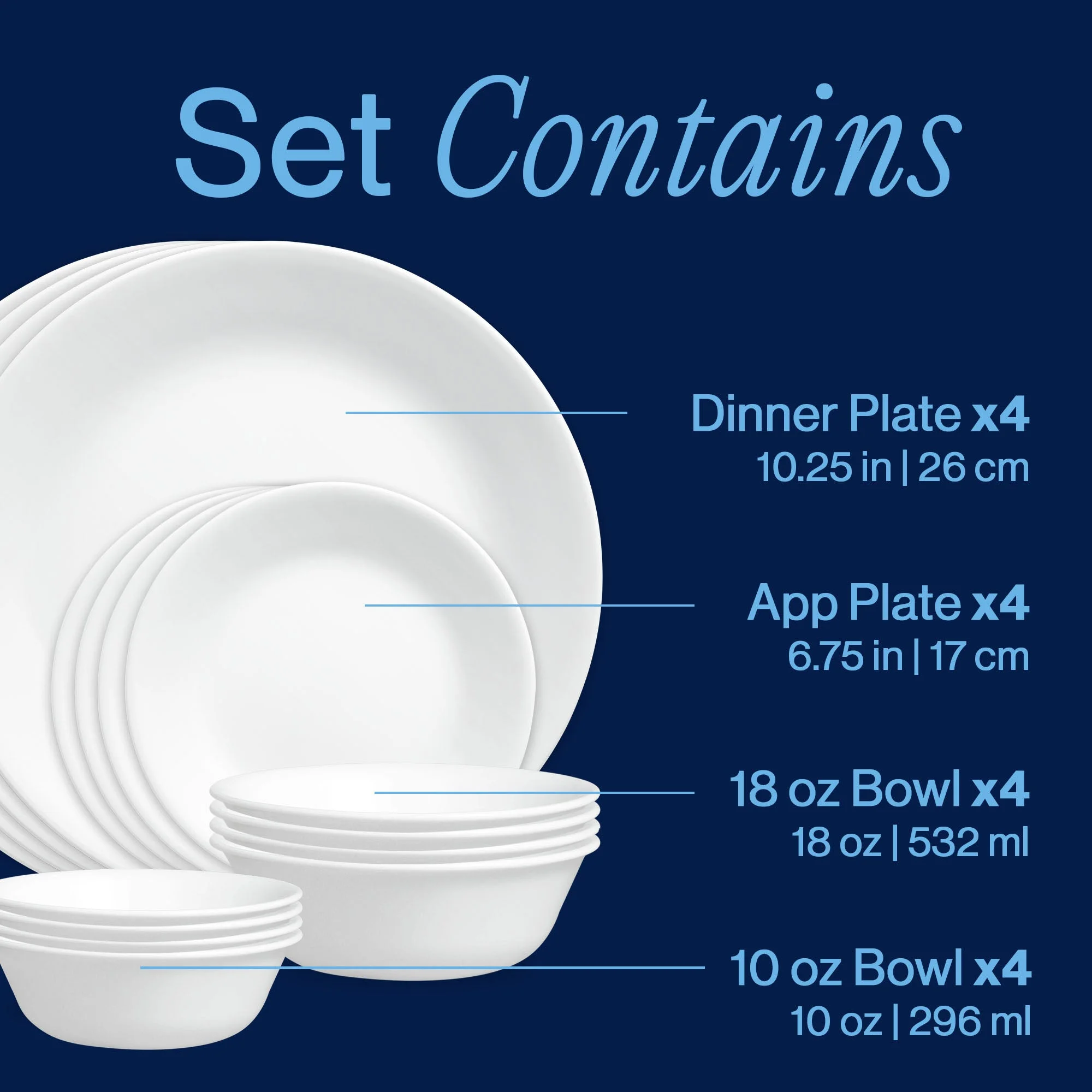 Corelle® Versatile Winter Frost White 16-piece Mugless Dinnerware Set, Service for 4 - Image 3