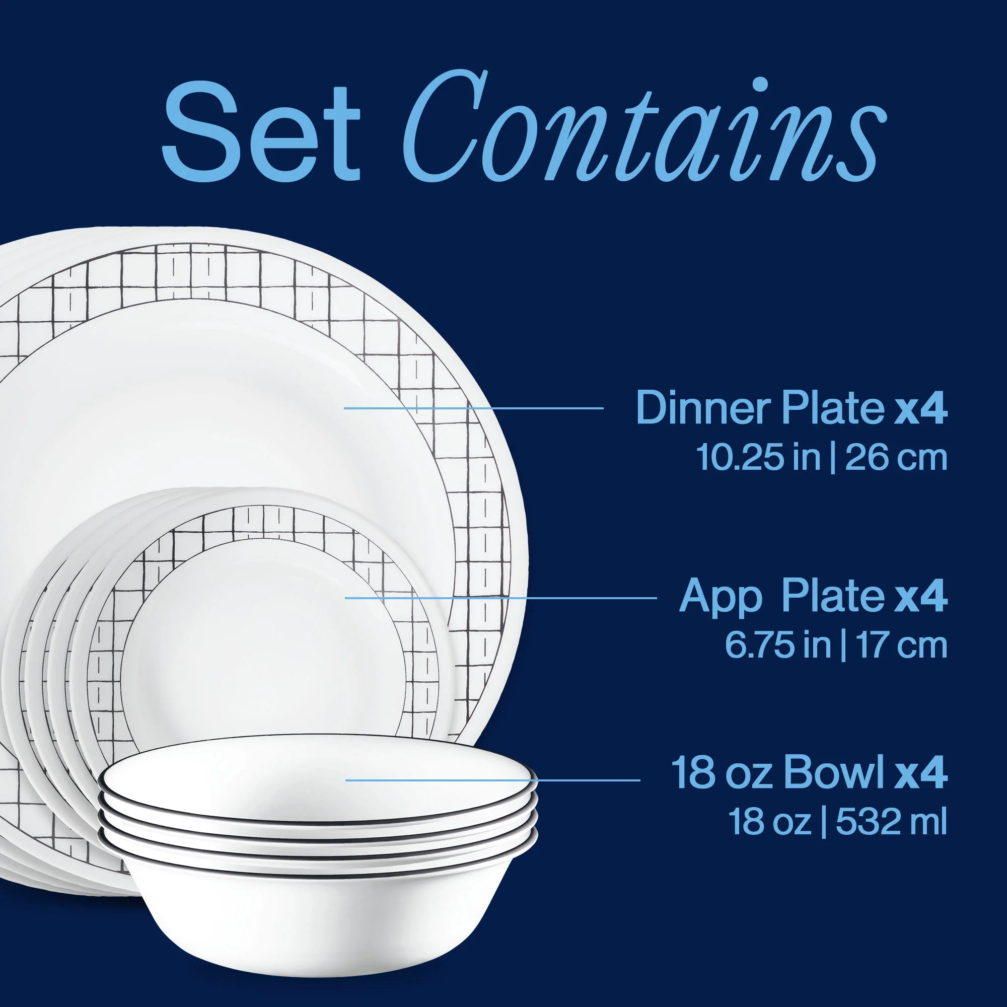Corelle® Versatile Delicate Grid 12-piece Dinnerware Set, Service for 4 - Image 3