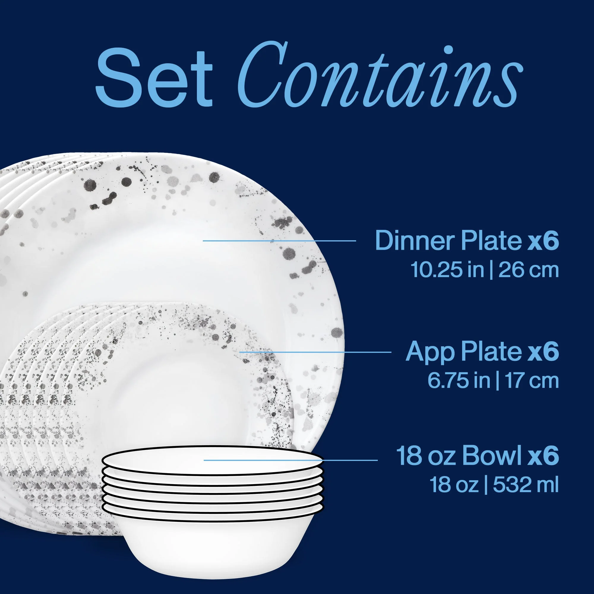 Corelle® Versatile Monochromatic 18-piece Dinnerware Set, Service for 6 - Image 3