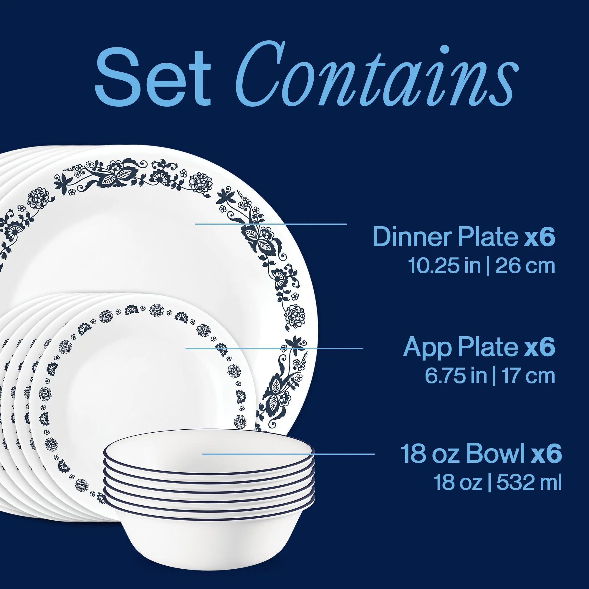 Corelle® Versatile Old Town Blue II 18-piece Dinnerware Set, Service for 6 - Image 3