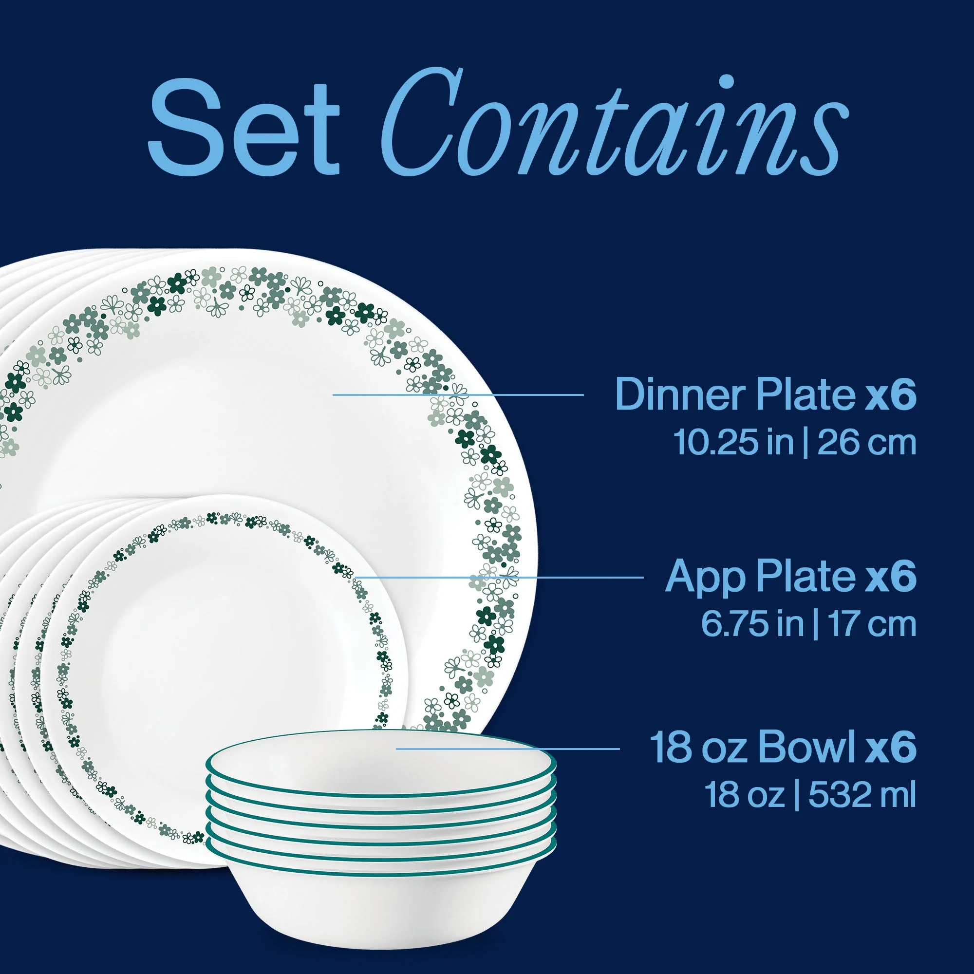 Corelle® Versatile Spring Blossom Green II 18-piece Dinnerware Set, Service for 6 - Image 3