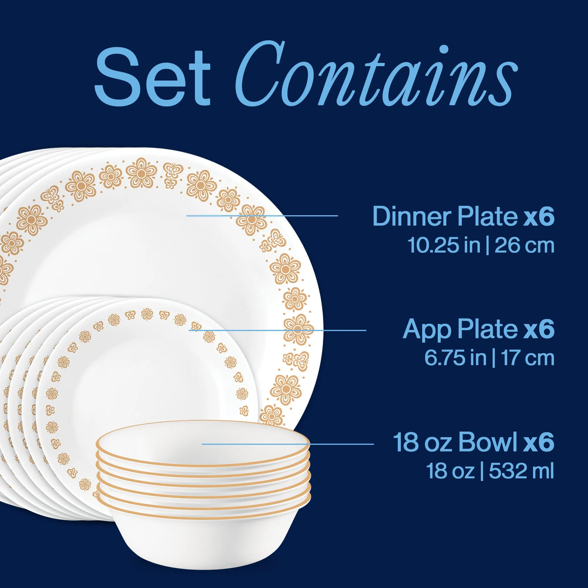 Corelle® Versatile Butterfly Gold II 18-piece Dinnerware Set, Service for 6 - Image 3