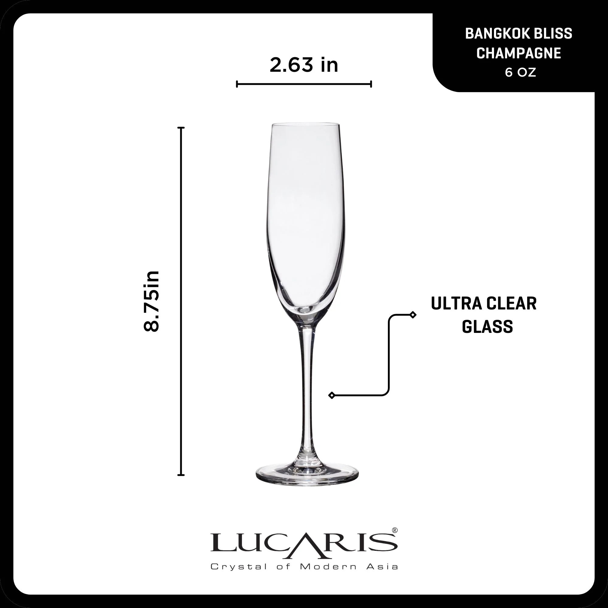 Lucaris Bangkok Bliss Champagne Flute Glasses (4-Pieces), 6-ounce, Dishwasher Safe, Lead-free Crystalline - Image 3