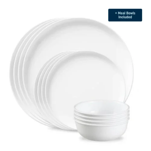 Corelle® Versatile Modern Rounds Dinnerware Set – Service for 4 + Meal Bowls
