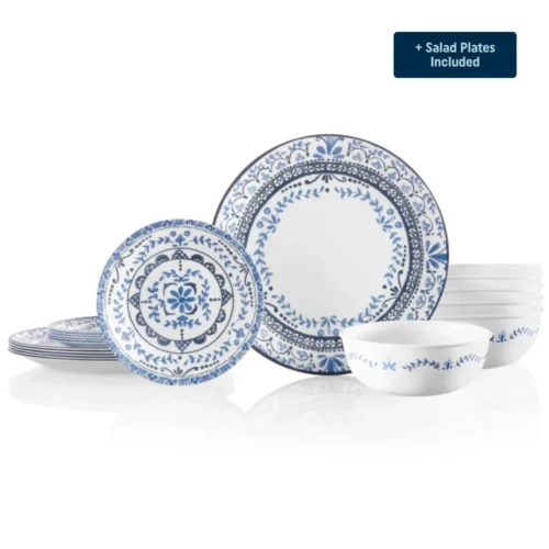Corelle® Versatile Portofino Dinnerware Set – Service for 6 + Salad Plates