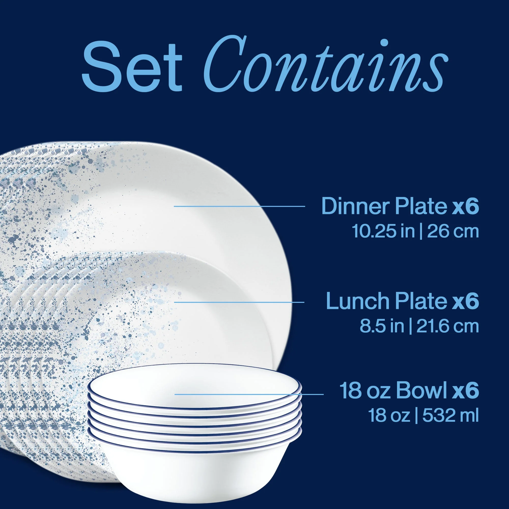 Corelle® Versatile Indigo Speckle 18-piece Dinnerware Set, Service for 6 - Image 3
