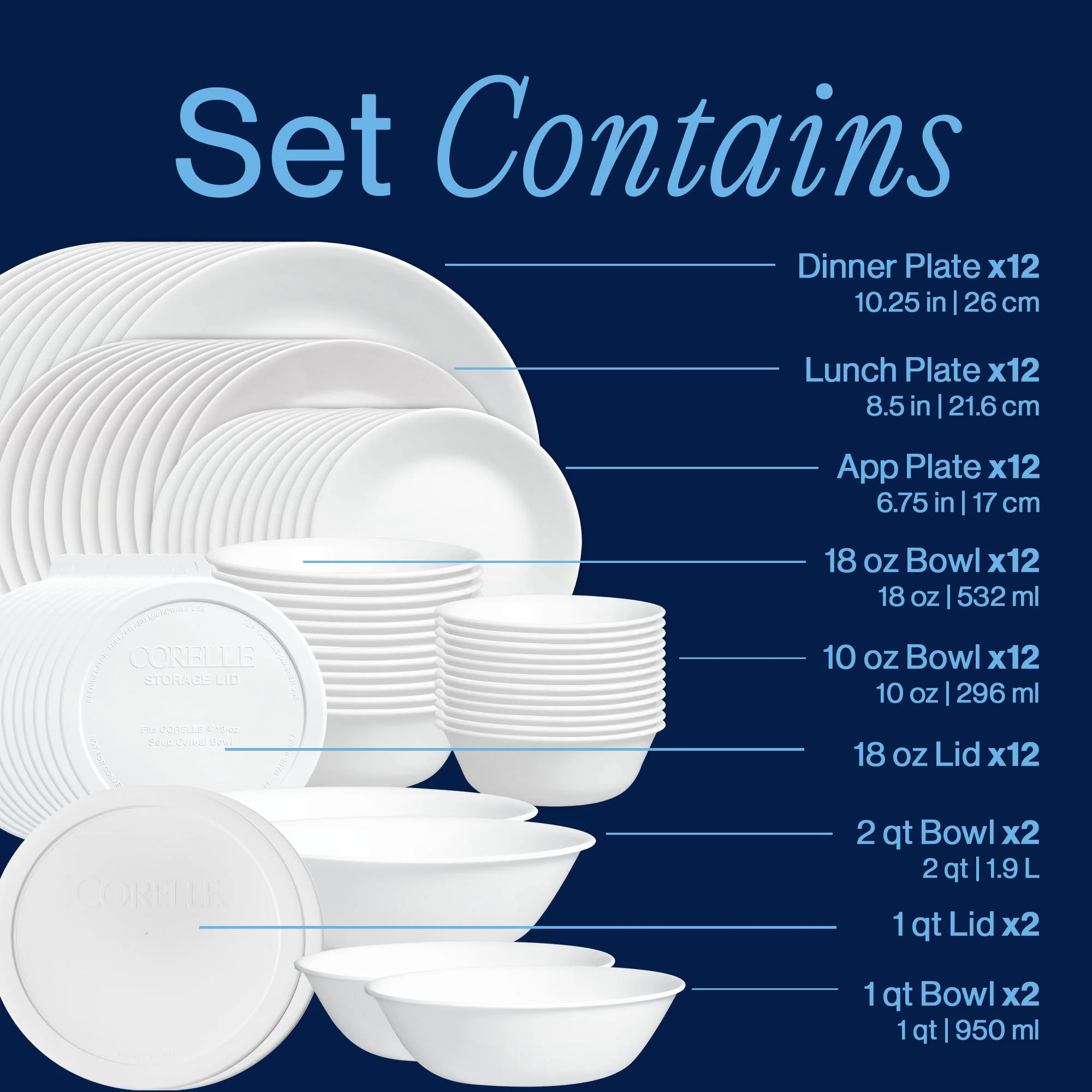 Corelle® Versatile Winter Frost White Dinnerware Set – Service for 12 + Meal Bowls - Image 4