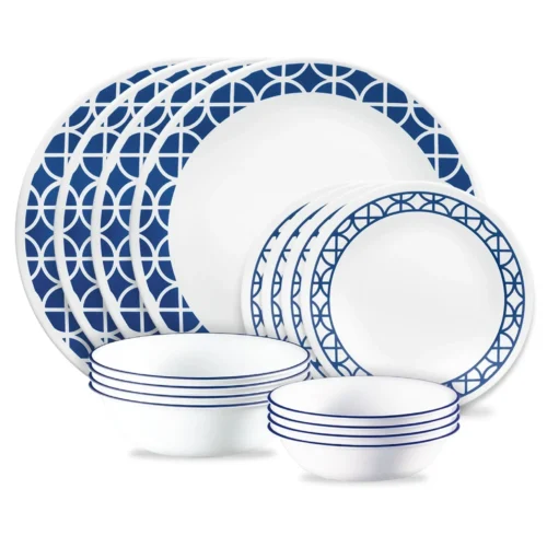 Corelle® Versatile Cobalt Circles 16-piece Mugless Dinnerware Set, Service for 4
