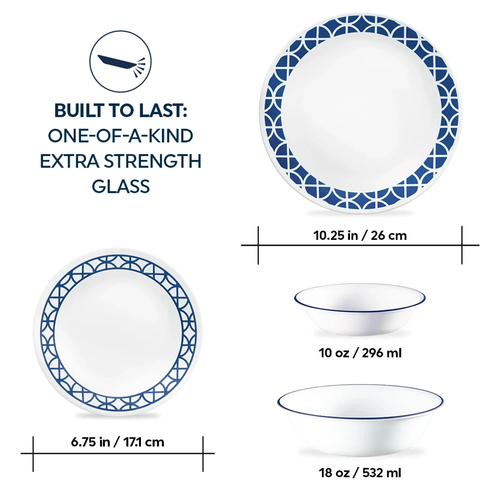 Corelle® Versatile Cobalt Circles 16-piece Mugless Dinnerware Set, Service for 4 - Image 3