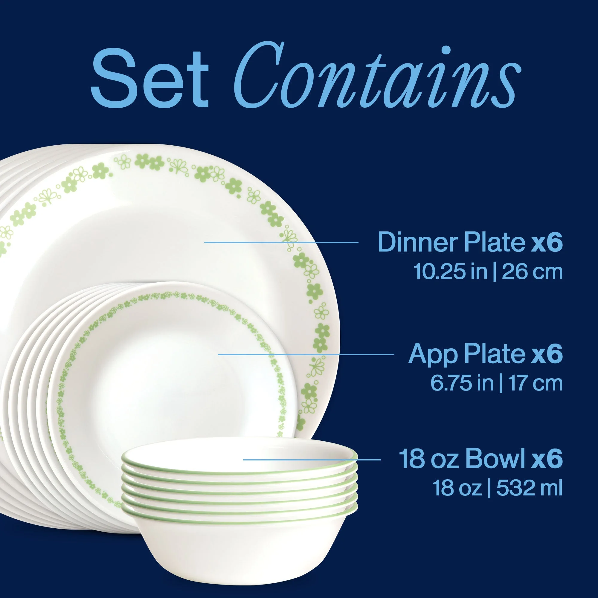 Corelle® Versatile Spring Blossom Green 18-piece Dinnerware Set, Service for 6 - Image 3