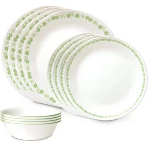 Corelle® Versatile Spring Blossom Green 12-piece Dinnerware Set, Service for 4
