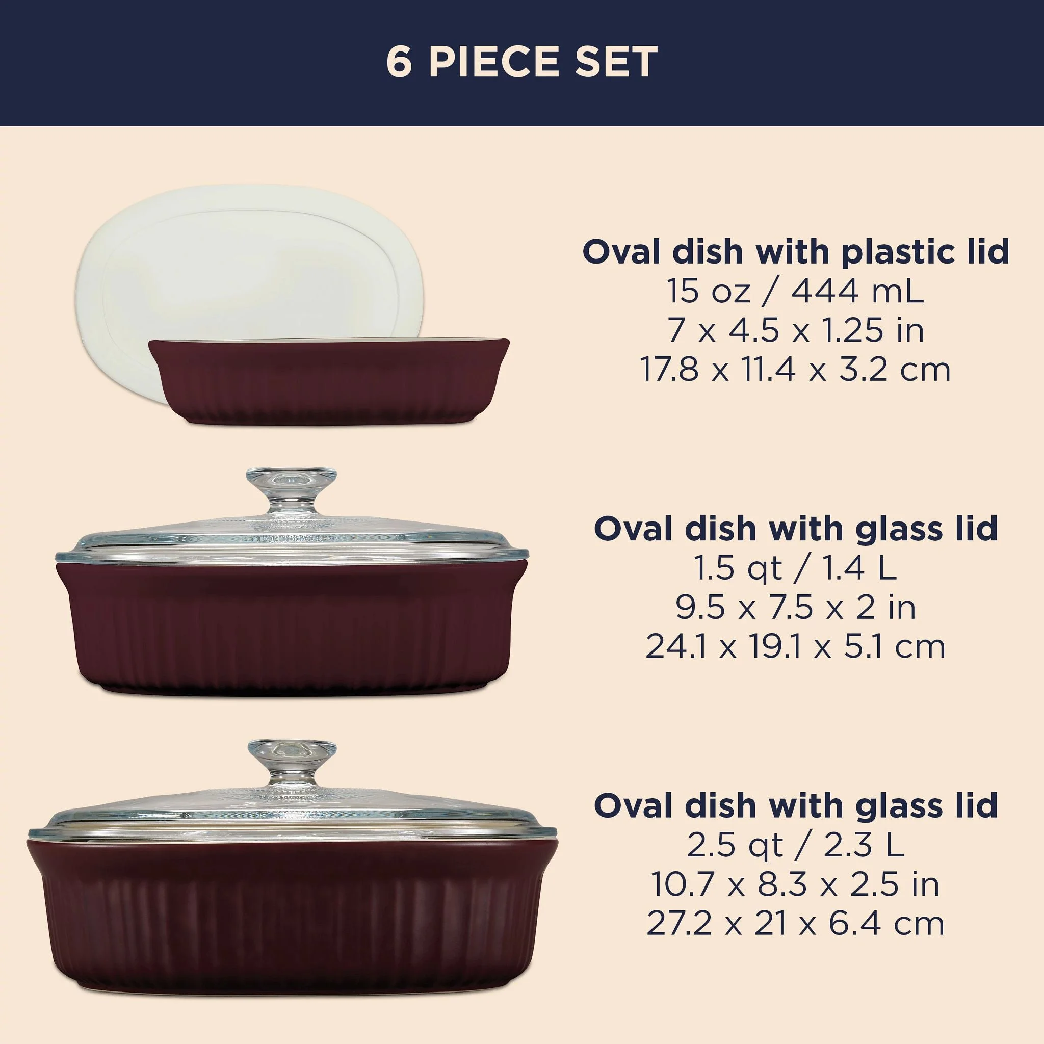 Corelle Corningware CorningWare® French Colors 6-piece Bakeware Set, Cabernet - Image 5