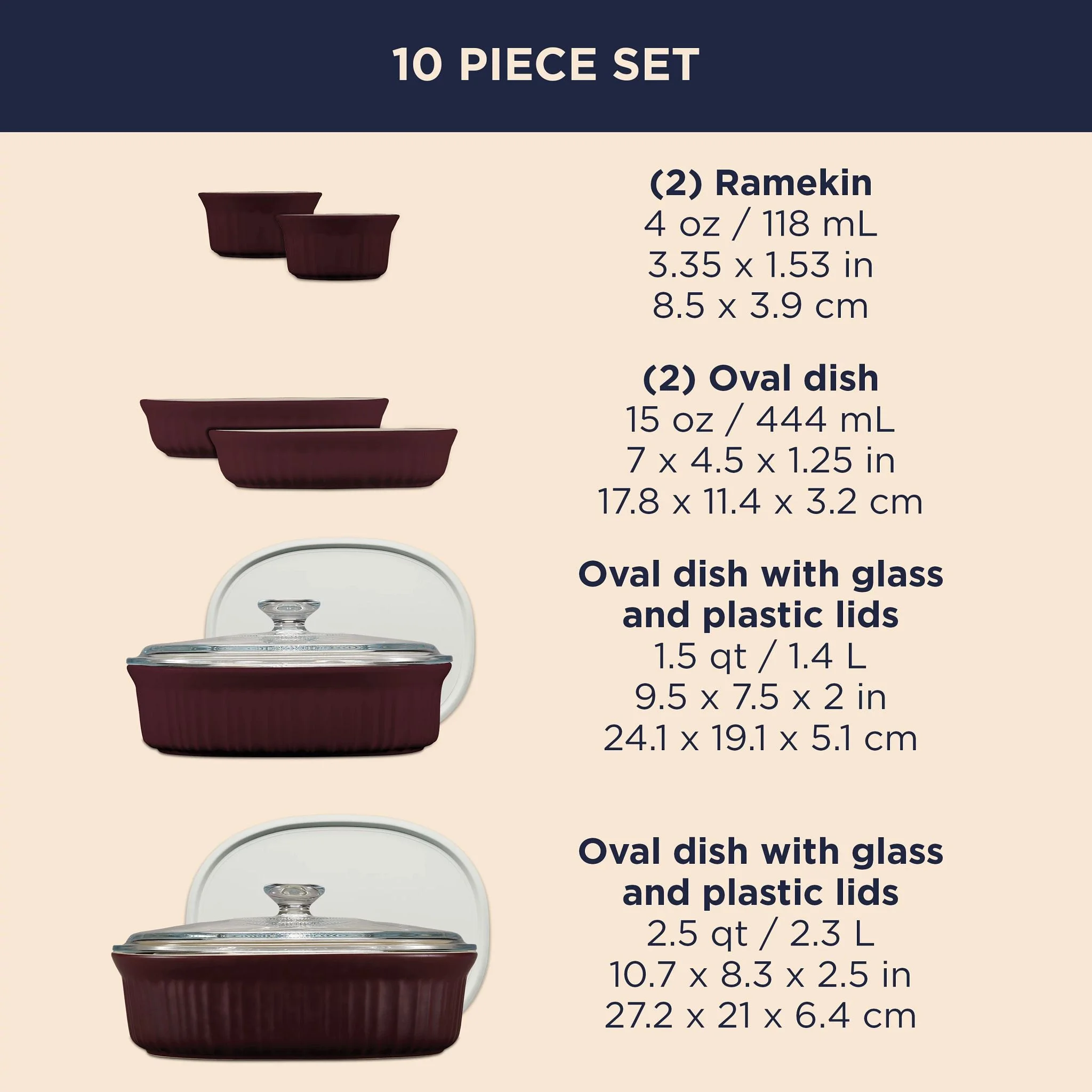 Corelle Corningware CorningWare® French Colors 10-piece Bakeware Set, Cabernet - Image 6